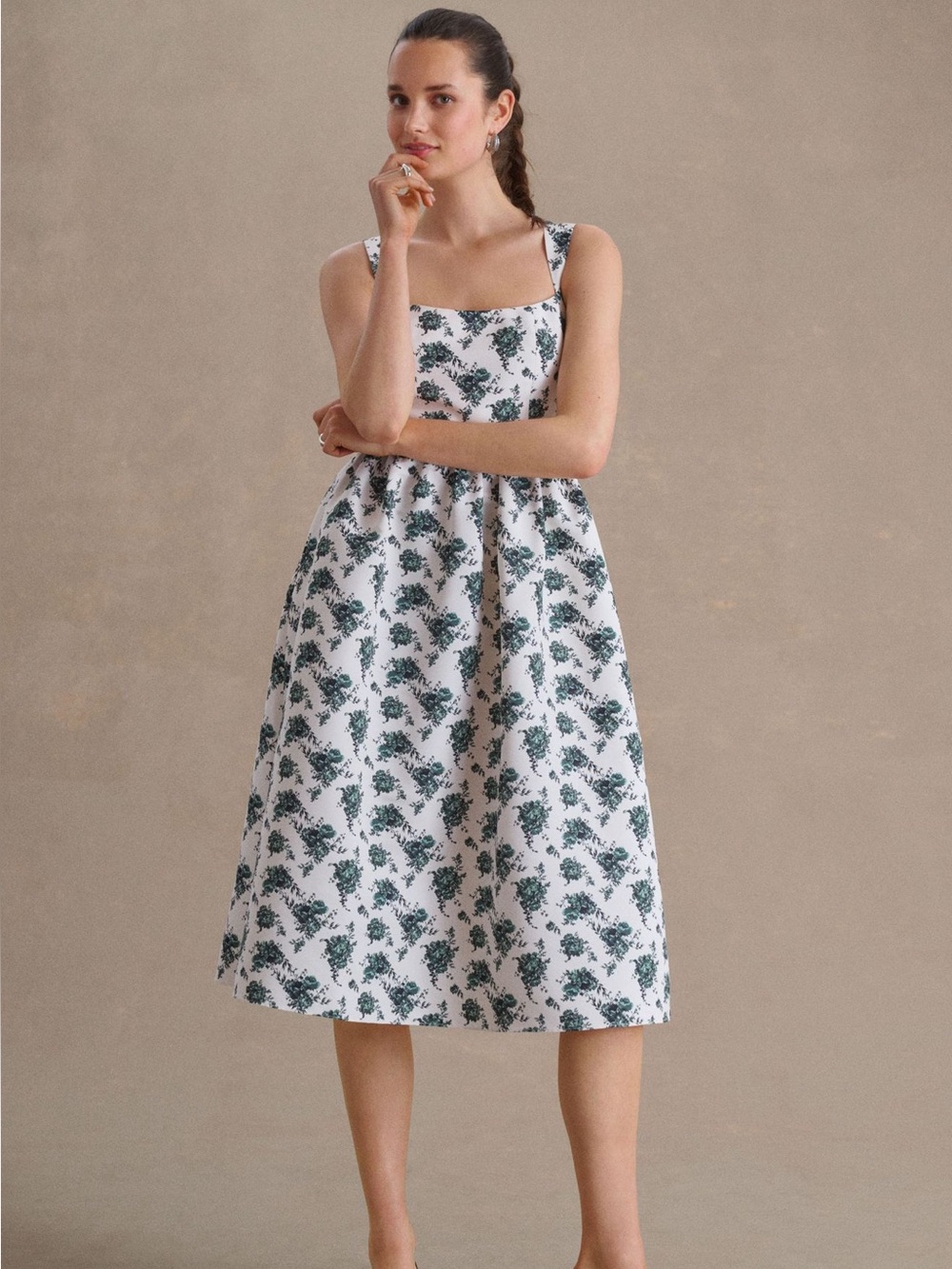 Anthropologie/Sachin + Babi White Midi Dress w/ Floral Print, Size 8, EUC